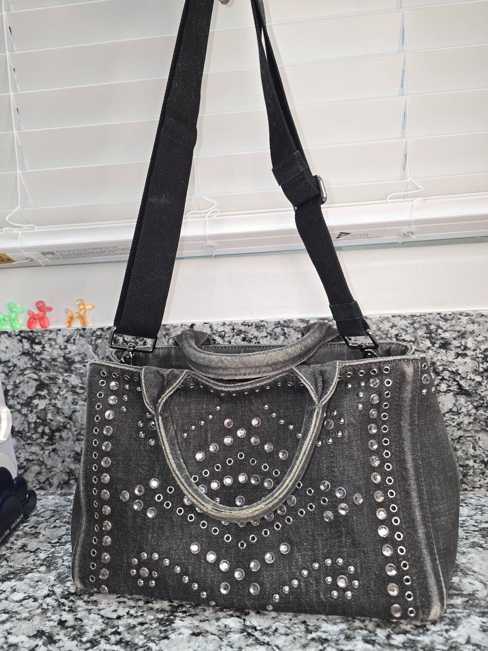 Prada Canapa Bijoux Crystal Embellished Denim Tote (Small) - Picture 5 of 16